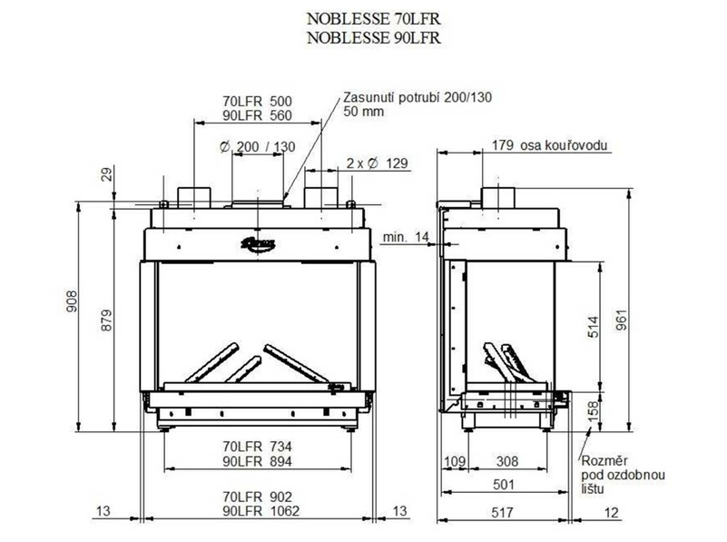 Krb plynový prosklený Karma Noblesse 70 LFR (prosklený ze 3 stran), o výkonu 4,3 - 13,2 kw, černý vnitřní panel