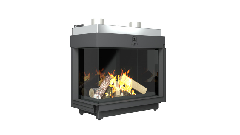 Krb plynový prosklený Karma Noblesse 70 LF (prosklení na levé straně do tvaru ˝L˝), o výkonu 4,3 - 13,2 kw, černý vnitřní panel