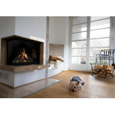 Krb plynový prosklený Karma Noblesse 70 LF (prosklení na levé straně do tvaru ˝L˝), o výkonu 4,3 - 13,2 kw, černý vnitřní panel