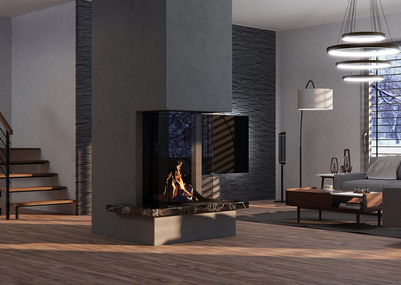 Krb plynový prosklený Karma Noblesse 90 LFR (prosklený ze 3 stran), o výkonu 4,3 - 13,2 kw, černý vnitřní panel