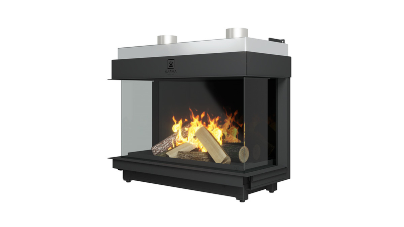 Krb plynový prosklený Karma Noblesse 90 LFR (prosklený ze 3 stran), o výkonu 4,3 - 13,2 kw, černý vnitřní panel