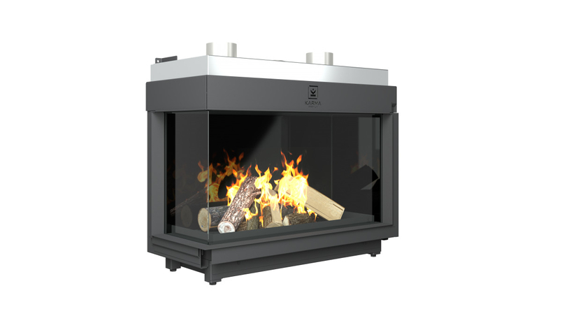 Krb plynový prosklený Karma Noblesse 90 LF (prosklení na levé straně do tvaru ˝L˝), o výkonu 4,3 - 13,2 kw, černý vnitřní panel
