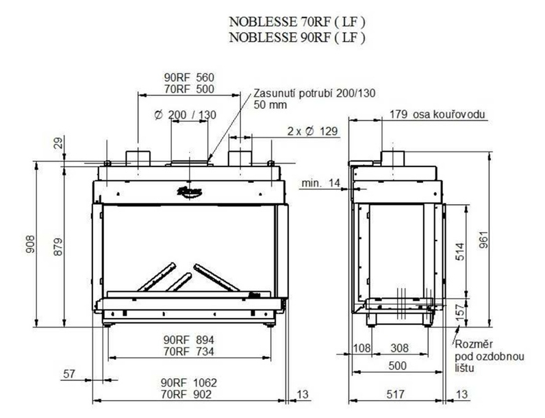 Krb plynový prosklený Karma Noblesse 90 LF (prosklení na levé straně do tvaru ˝L˝), o výkonu 4,3 - 13,2 kw, černý vnitřní panel