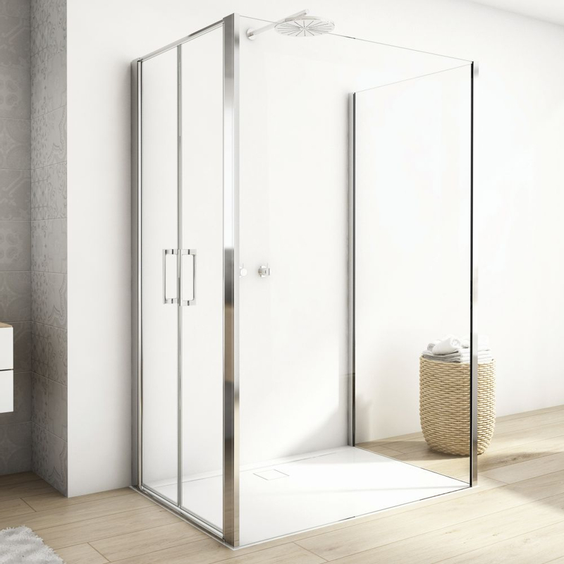 Doplňková boční stěna Ronal Divera v 90° 900 x 2000 mm, aluchrom/sklo čiré