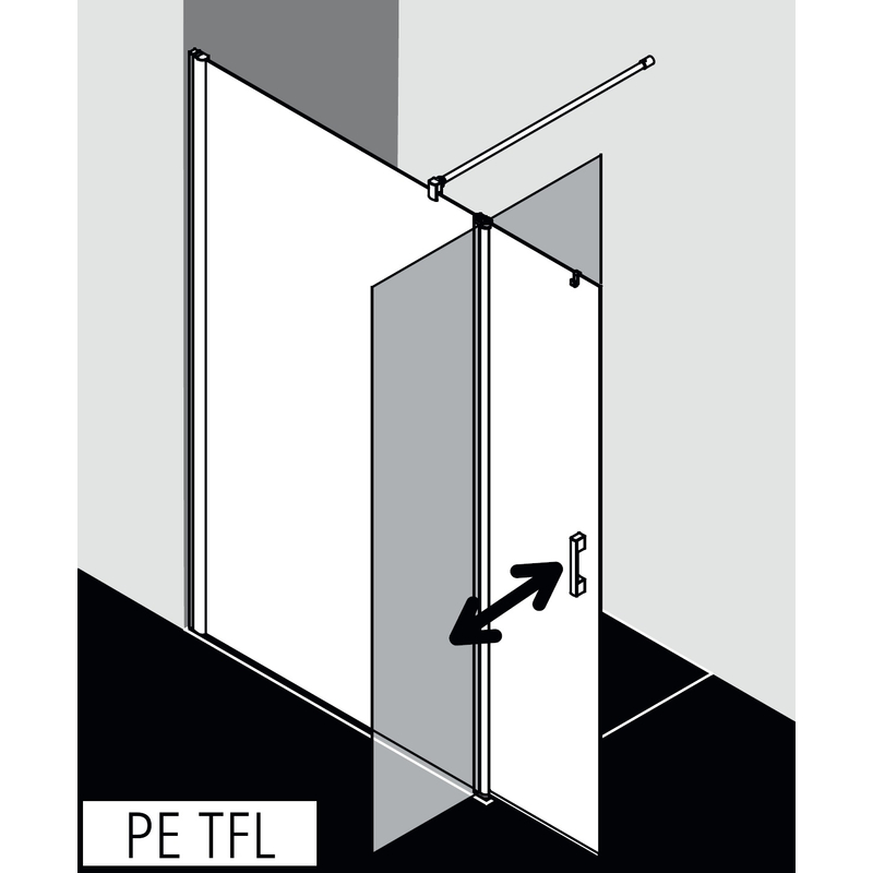 Zástěna Walk-In Wall s otočným křídlem Kermi Pega PETFL levá stříbrná vysoký lesk, čiré ESG sklo s úpravou 90 x 200 cm