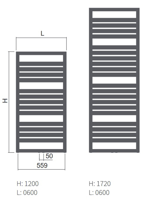 Těleso koupelnové trubkové Isan Mapia Light Plus 1200 x 600 mm, 655 W, univerzální připojení, sněhově bílá RAL 9016
