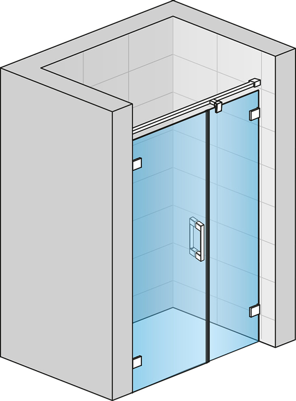 Jednokřídlé dveře Ronal Pur s pantem u zdi a s pevnou stěnou v rovině s L - kováním - panty vlevo Atyp na zaměření 0 - 1600 x výška do 2000 mm, chrom/sklo čiré