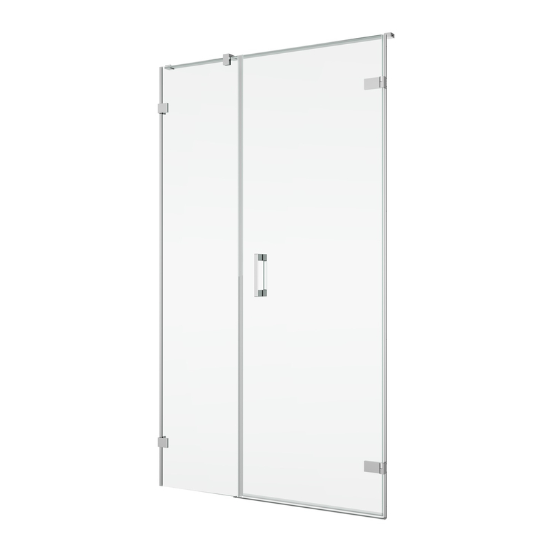 Jednokřídlé dveře Ronal Pur s pantem u zdi a s pevnou stěnou v rovině s L - kováním - panty vlevo Atyp na zaměření 0 - 1600 x výška do 2000 mm, chrom/sklo čiré