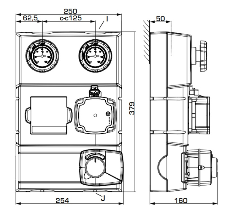 Čerpadlová skupina ESBE GRA212, DN25, Grundfos UPM3 AUTO 25-50 130 mm, ARA661+VRG432-25-G