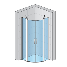 Čtvrtkruh Ronal Divera s dvoukřídlými dveřmi, rádius 550 mm 900 x 2000 mm, aluchrom/sklo čiré