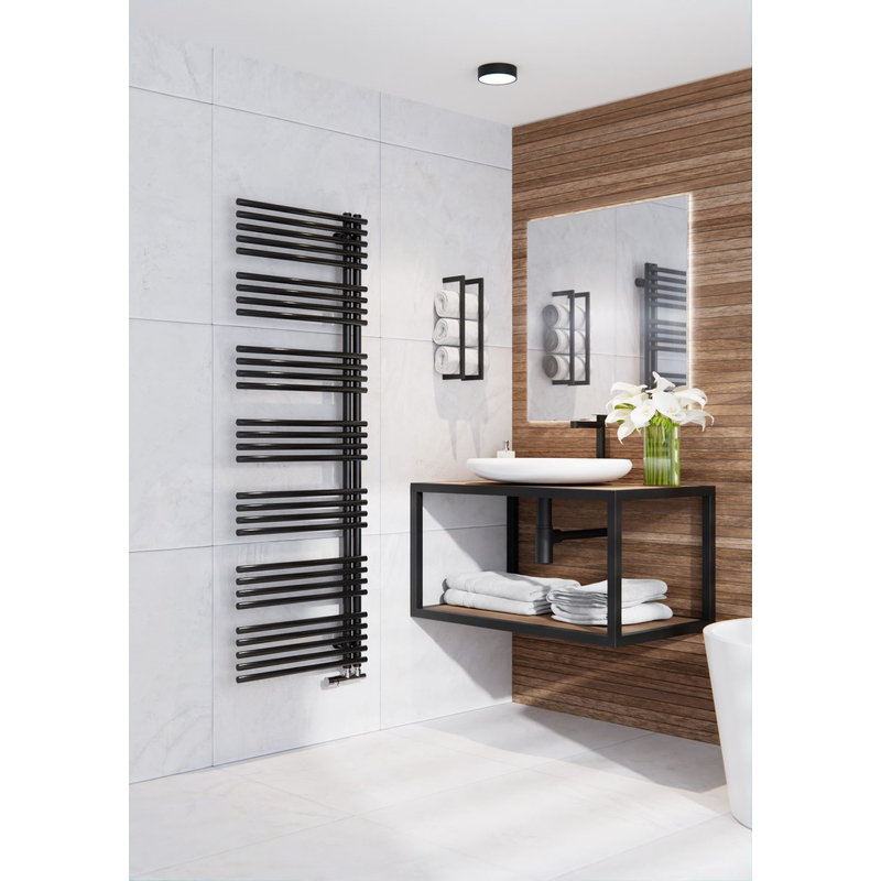 Těleso koupelnové trubkové Isan Calypso 1246 x 500 mm, 522 W, levé, elektrické s regulátorem Mini PW, sněhově bílá RAL 9016