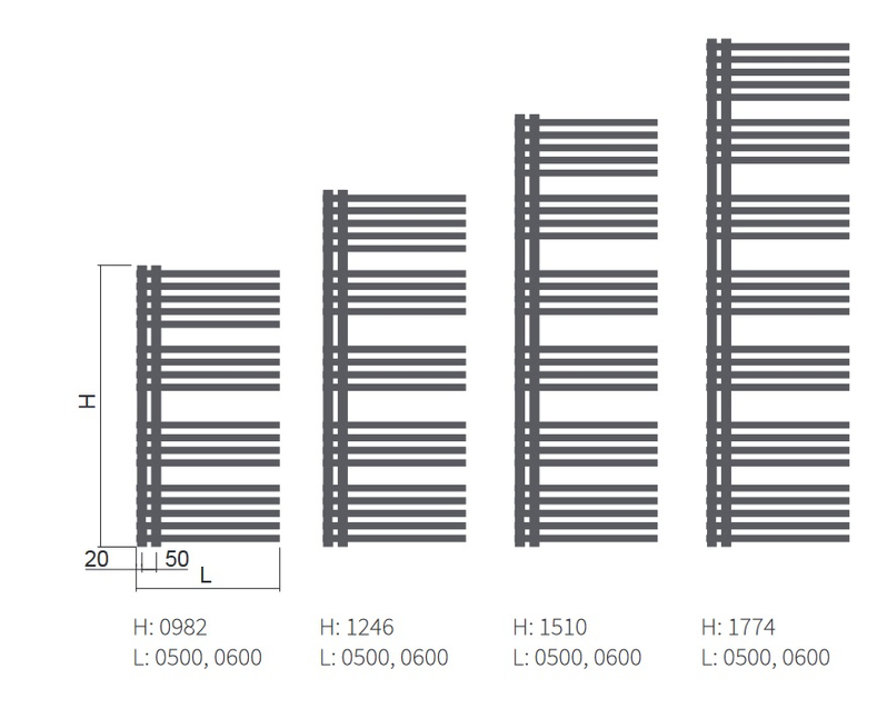Těleso koupelnové trubkové Isan Calypso 1774 x 600 mm, 826 W, levé, elektrické s regulátorem Mini PW, sněhově bílá RAL 9016