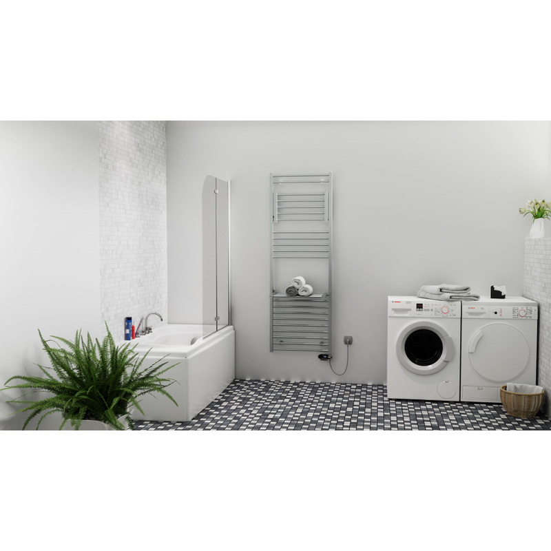 Těleso koupelnové trubkové Isan Flexi s háčky 1555 x 39 mm, 412 W, elektrické s regulátorem Mini PW, sněhově bílá RAL 9016
