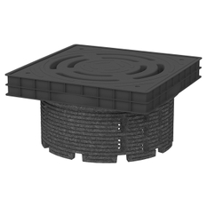 Kontrolní a drenážní šachta, pro zelené, zatěžované a provozní střechy - terasy. Plastová mříž 368x368x25mm/plastový rám HL Hutterer & Lechner, 390x390mm, pr. 350 mm, h=70-205mm, K3