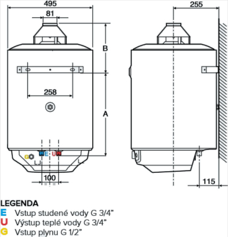 Ohřívač plynový nástěnný Ariston S/SGA X 50 EE, 50L, 4,3KW