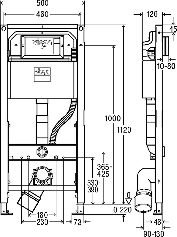 WC prvek Viega Prevista Dry 8521 1120 x 500