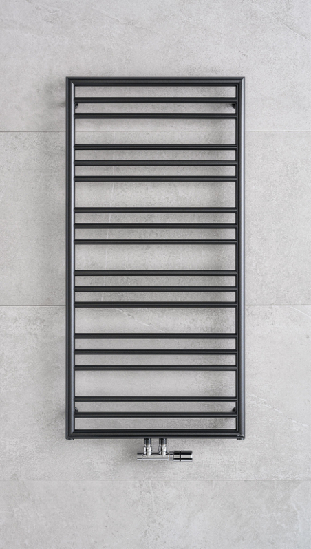 Těleso koupelnové PMH Sorano Frame 500 x 1630 mm, 420 W, středové i klasické připojení, Černá pololesklá RAL 9017