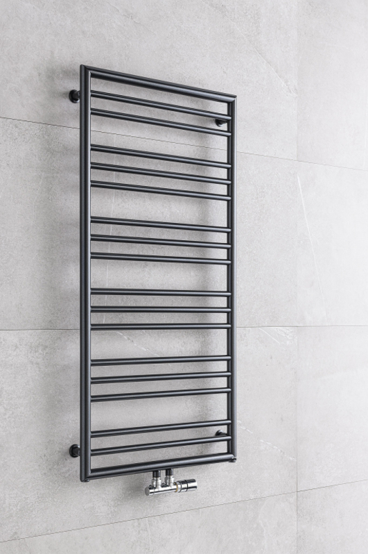 Těleso koupelnové PMH Sorano Frame 500 x 1630 mm, 420 W, středové i klasické připojení, Černá pololesklá RAL 9017