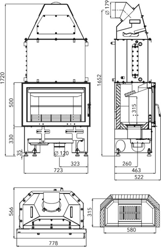 Vložka krbová s výměníkem Haas+Sohn Novara 17, výkon výměníku 10,8 kW antracit