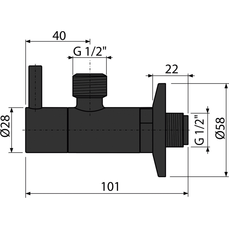 Ventil rohový Alcadrain (Alcaplast) s filtrem 1/2˝ x 1/2˝, černá-mat ARV003-BLACK