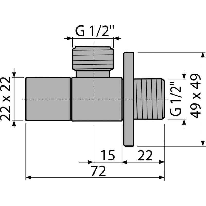 Ventil rohový Alcadrain (Alcaplast) 1/2˝ x 1/2˝, hranatý ARV004