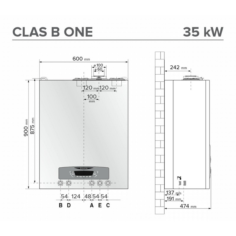 Kotel plynový kondenzační závěsný Ariston Clas B One WiFi 35, topení 30,3 kW a ohřev TV 33,1 kW, s integrovaným nerezovým zásobníkem 2 x 20 l, SVT 30633