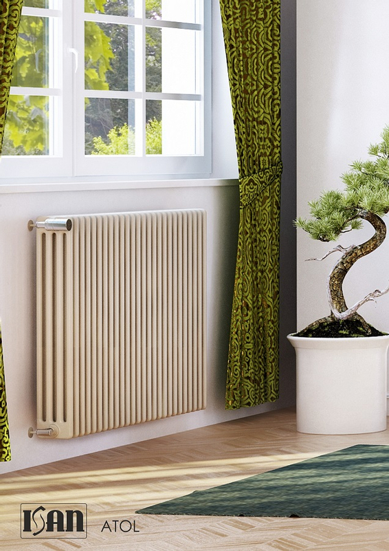 Radiátor článkový Isan Atol C4 400, 32 článků, 1786 W, uchycení na zeď , připojení VR, bílá
