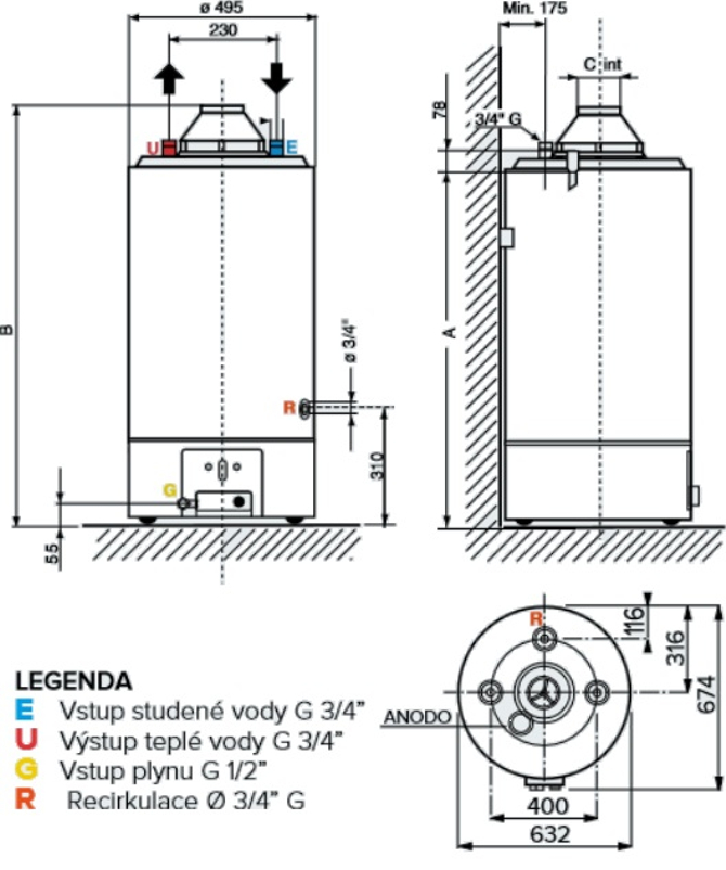 Ohřívač plynový stacionární Ariston SGA X 160 EE, 155L, 8,5KW