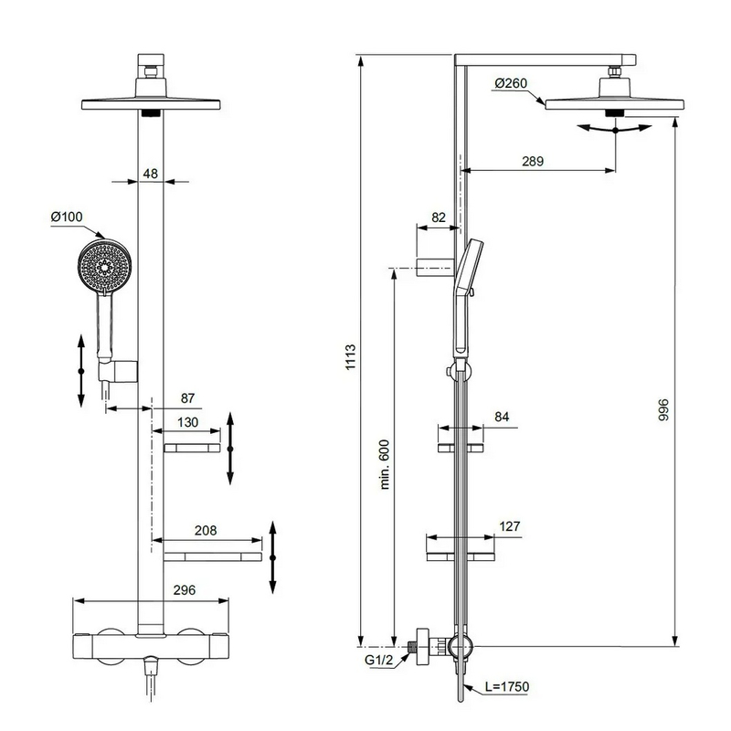 Systém sprchový s termostatem Ideal Standard Ceratherm ALU+, hedvábná čermá
