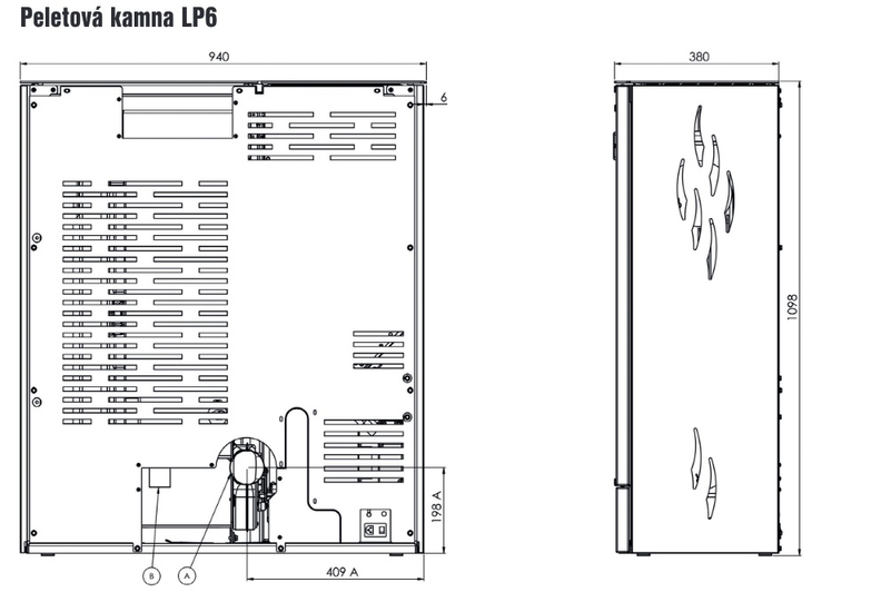 Kamna peletová OPOP LP6 AIR, 6kw, barva serpentin