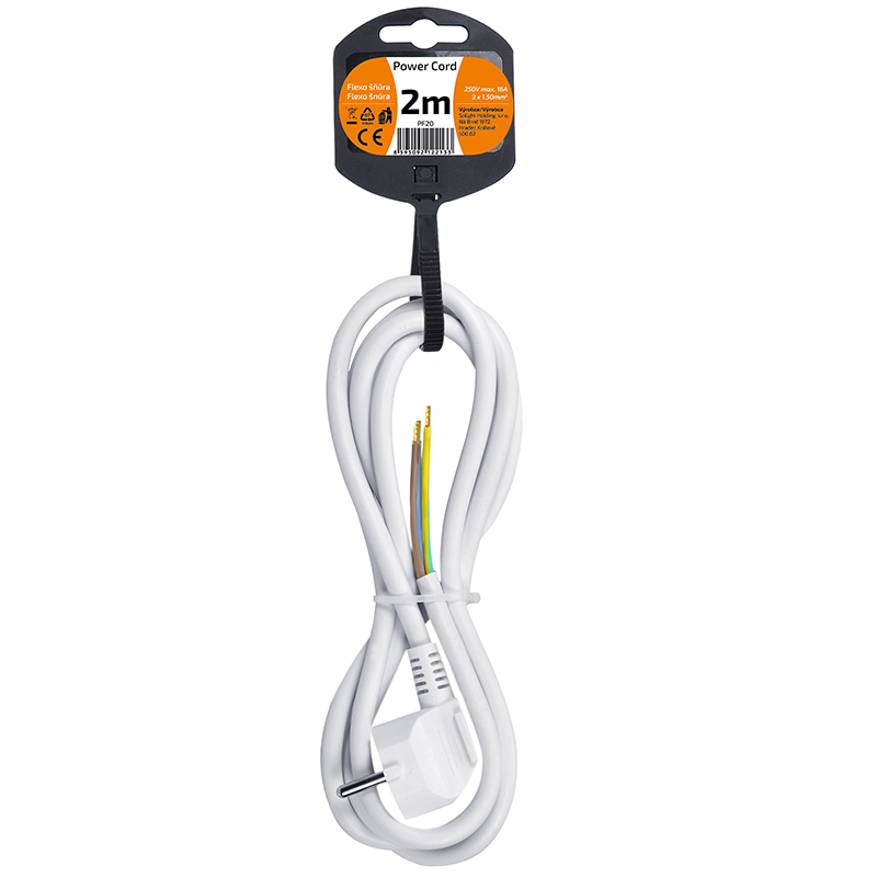 Solight flexo šňůra, 3x 1,5mm2, bílá, 2m