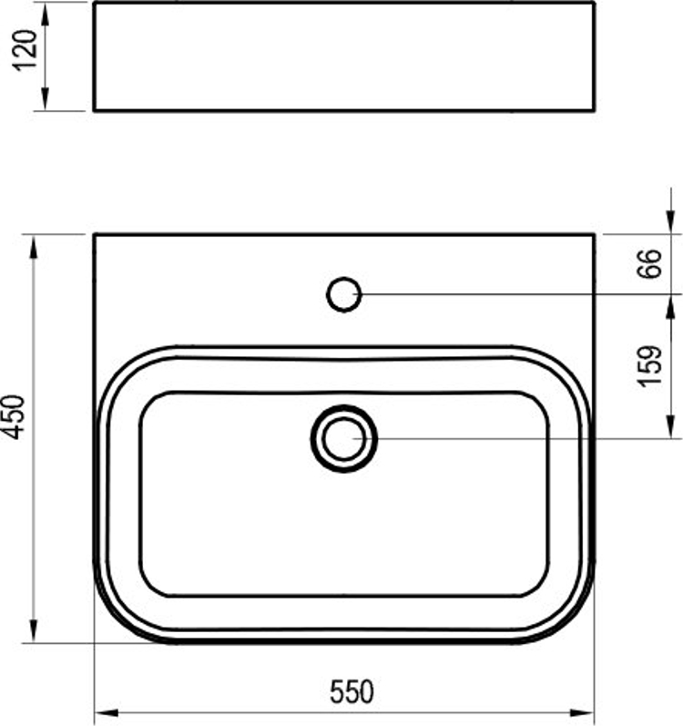 Umyvadlo Ravak Ceramic Slim Wall R 55, s otvorem pro baterii, s přepadem, bílá