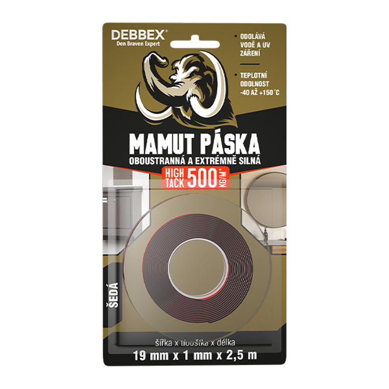 Oboustranná a extrémně silná Den Braven MAMUT PÁSKA HIGH TACK šířka 19 mm, délka 2,5 m, šedá