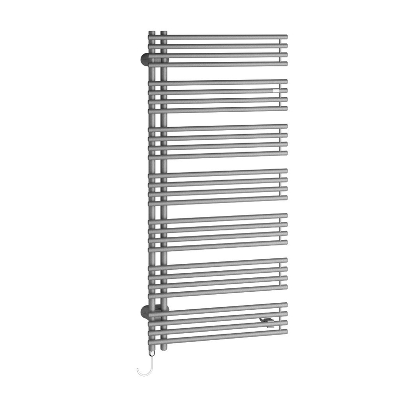 Těleso koupelnové trubkové elektrické Kermi Diveo-E 1320 x 450 mm, elektrosada WRX vlevovo 600 W, stříbrné