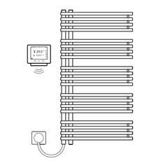 Těleso koupelnové trubkové elektrické Kermi Diveo-E 1320 x 600 mm, elektrosada WRX vlevovo 800 W, bílé