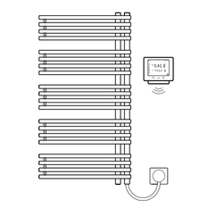 Těleso koupelnové trubkové elektrické Kermi Diveo-E 1320 x 600 mm, elektrosada WRX vpravo 800 W, stříbrné
