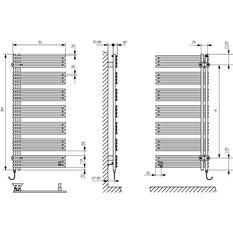 Těleso koupelnové trubkové elektrické Kermi Diveo-E 1700 x 450 mm, elektrosada WRX vpravo 800 W, bílé