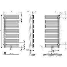 Těleso koupelnové trubkové Kermi Diveo 1320 x 450 mm, levé, připojení středové 567 W, stříbrné