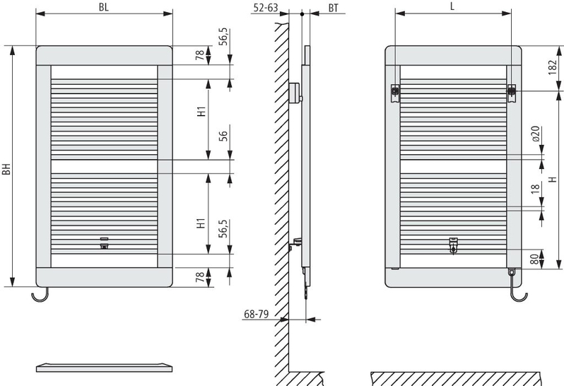 Těleso koupelnové trubkové elektrické Kermi Credo Plus-E 1429 x 550 mm, elektrosada WKS vlevo 800 W, stříbrné