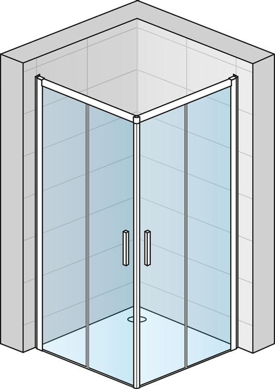 Rohový vstup Ronal Top - Line S s dvoudílnými posuvnými dveřmi (bez spodního rámového profilu) 900 x 2000 mm, aluchrom/sklo linie