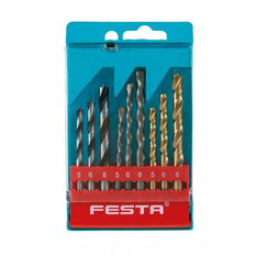 Sada vrtáků FESTA 20317 do kovu, dřeva, zdiva 5/6/8 mm 9 ks plast