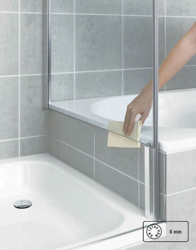 Zkrácená boční stěna vedle vany Kermi Pasa XP PXTVD stříbrná vysoký lesk/čiré ESG sklo 90 x 175 cm