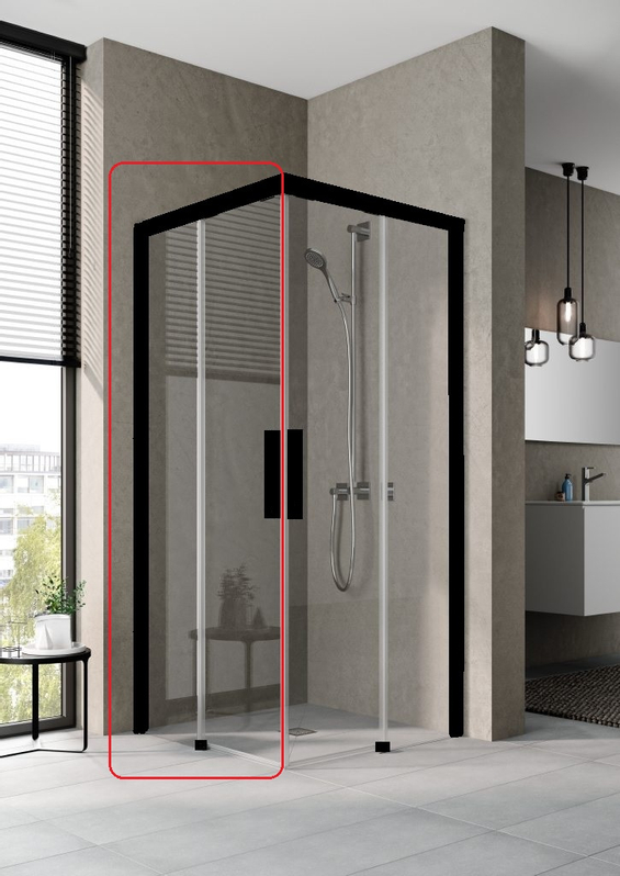 Dveře 2-dílné posuvné bezbariérové (levá část rohového vstupu) Kermi Nica NIC2L levé, černá soft RAL9005, čiré ESG sklo s úpravou 103 x 200 cm