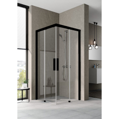 Dveře 2-dílné posuvné bezbariérové (pravá část rohového vstupu) Kermi Nica NIC2R pravé, černá soft RAL9005, čiré ESG sklo s úpravou 103 x 200 cm