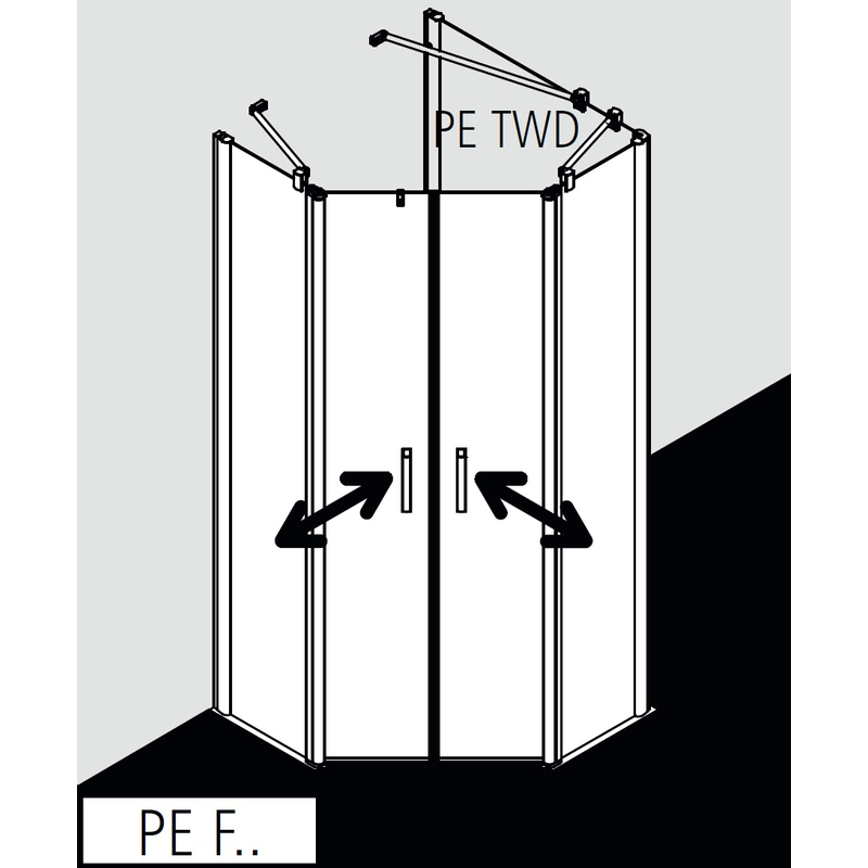 Pětiúhlý sprchový kout - kyvné dveře s pevnými poli Kermi Pega PEF43 stříbrná vysoký lesk, čiré ESG sklo 90 x 90 x 200 cm