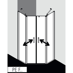 Pětiúhlý sprchový kout - kyvné dveře s pevnými poli Kermi Pega PEF43 stříbrná vysoký lesk, čiré ESG sklo s úpravou 90 x 90 x 200 cm