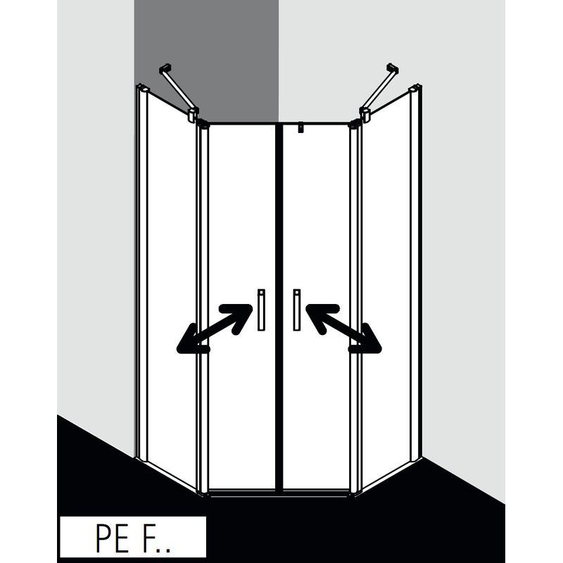 Pětiúhlý sprchový kout - kyvné dveře s pevnými poli Kermi Pega PEF47 stříbrná vysoký lesk, čiré ESG sklo 90 x 90 x 200 cm