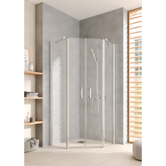 Pětiúhlý sprchový kout - kyvné dveře s pevnými poli Kermi Pega PEF47 stříbrná vysoký lesk, čiré ESG sklo 90 x 90 x 200 cm
