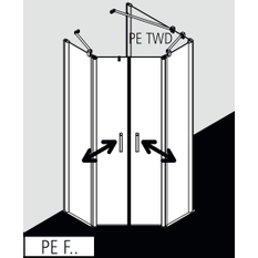Pětiúhlý sprchový kout - kyvné dveře s pevnými poli Kermi Pega PEF50 stříbrná vysoký lesk, čiré ESG sklo s úpravou 100 x 100 x 200 cm