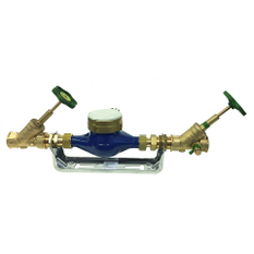 Držák vodoměru Greiner + ventily Schlösser, nerez - 1˝ připojovací šroubění 1˝ x 1˝ - 190 mm - Qn 2,5